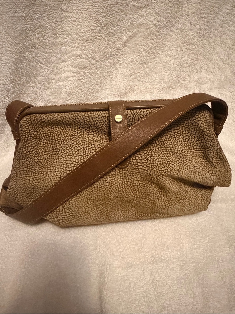 Borbonese Textured Brown Shoulder Bag with Adjustable Strap
